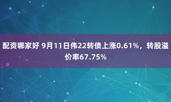 配资哪家好 9月11日伟22转债上涨0.61%，转股溢价率67.75%